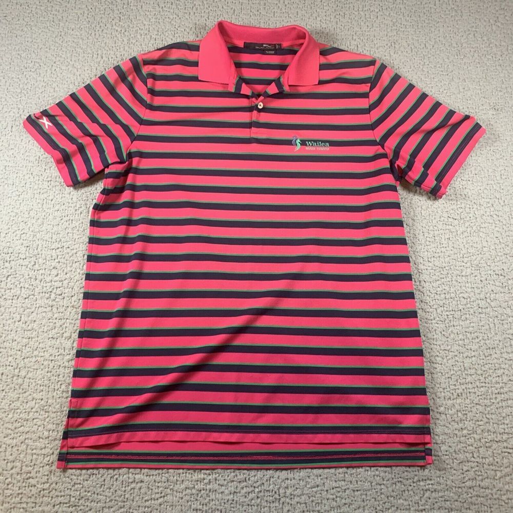 RLX Ralph Lauren Wailea Maui Golf Polo‎ Mens Large Striped Pink Stretch